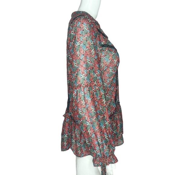 Matilda Jane Shirt Women Large Red Blue Carol Top Crochet Boho Cottagecore - Picture 3 of 9